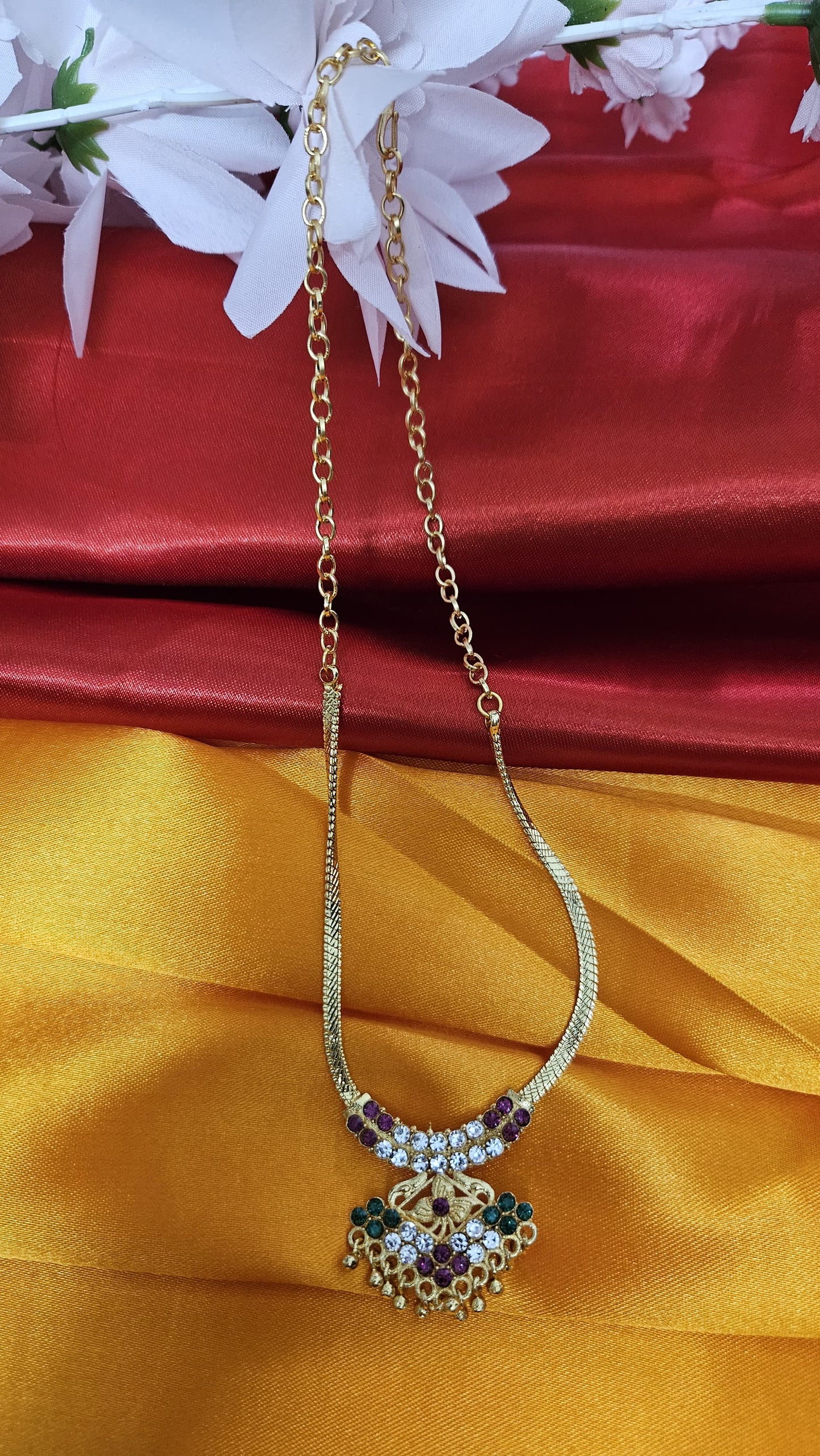 Royal Multicolor Stone Gold-Toned Pendant Necklace