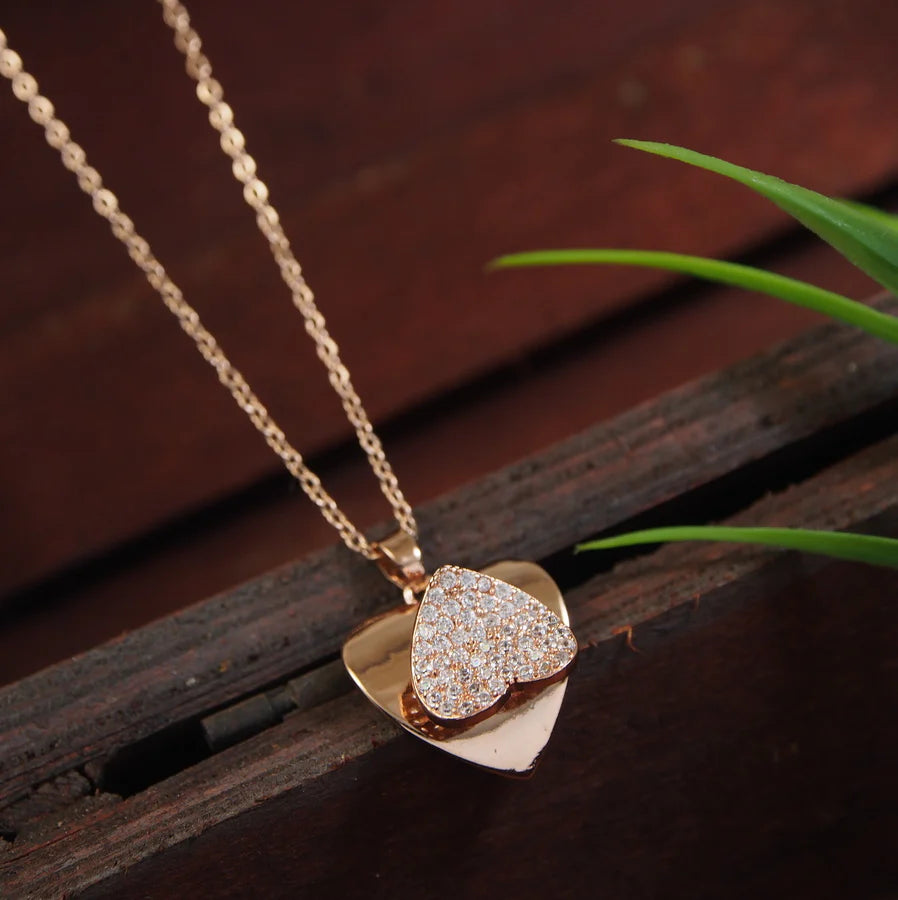 Stainless Steel Rosegold Plated Heart Shaped Spinning Pendent Necklace