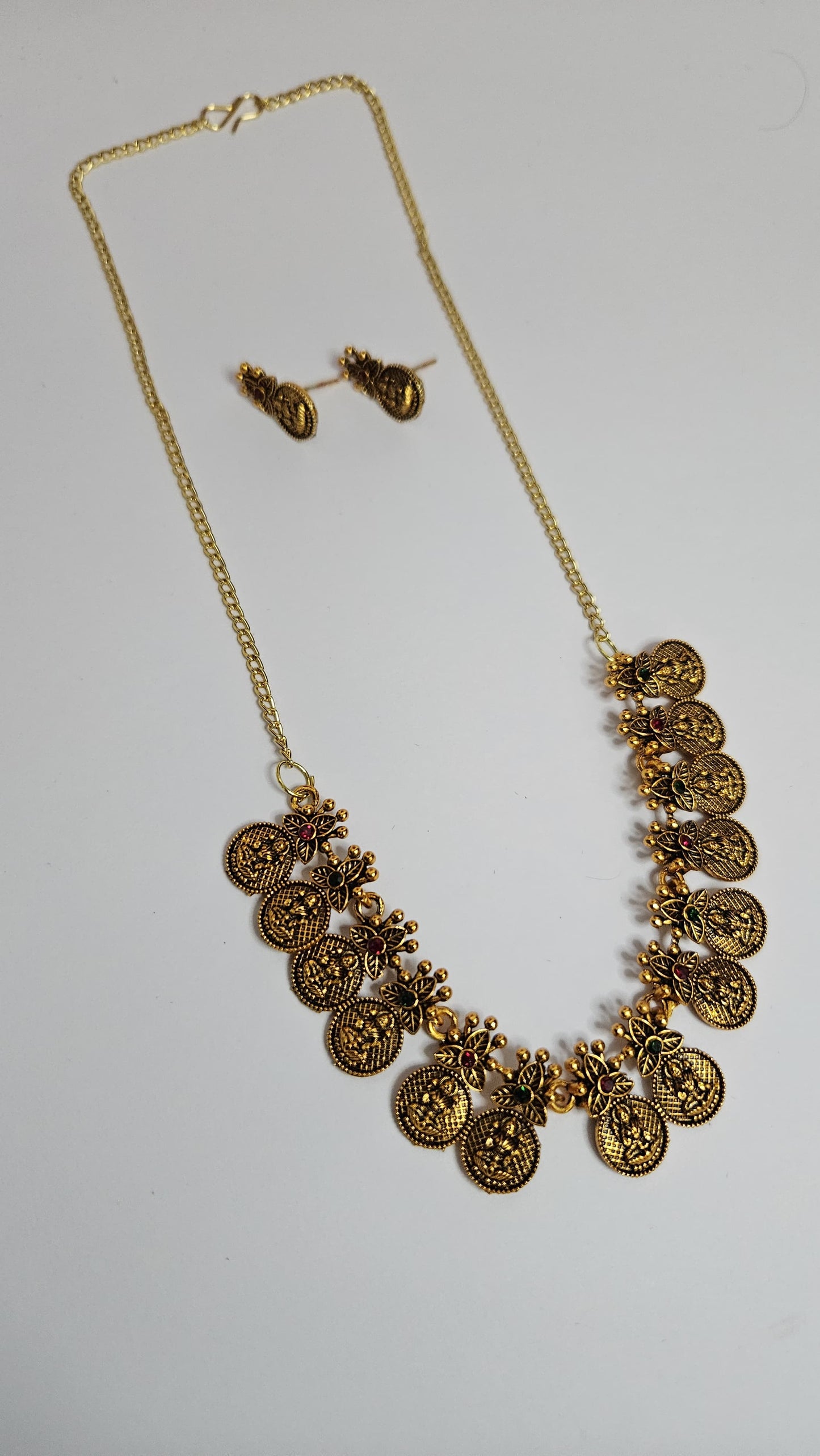 Traditional Temple Coin Necklace Set with Earrings – Antique Gold Finish