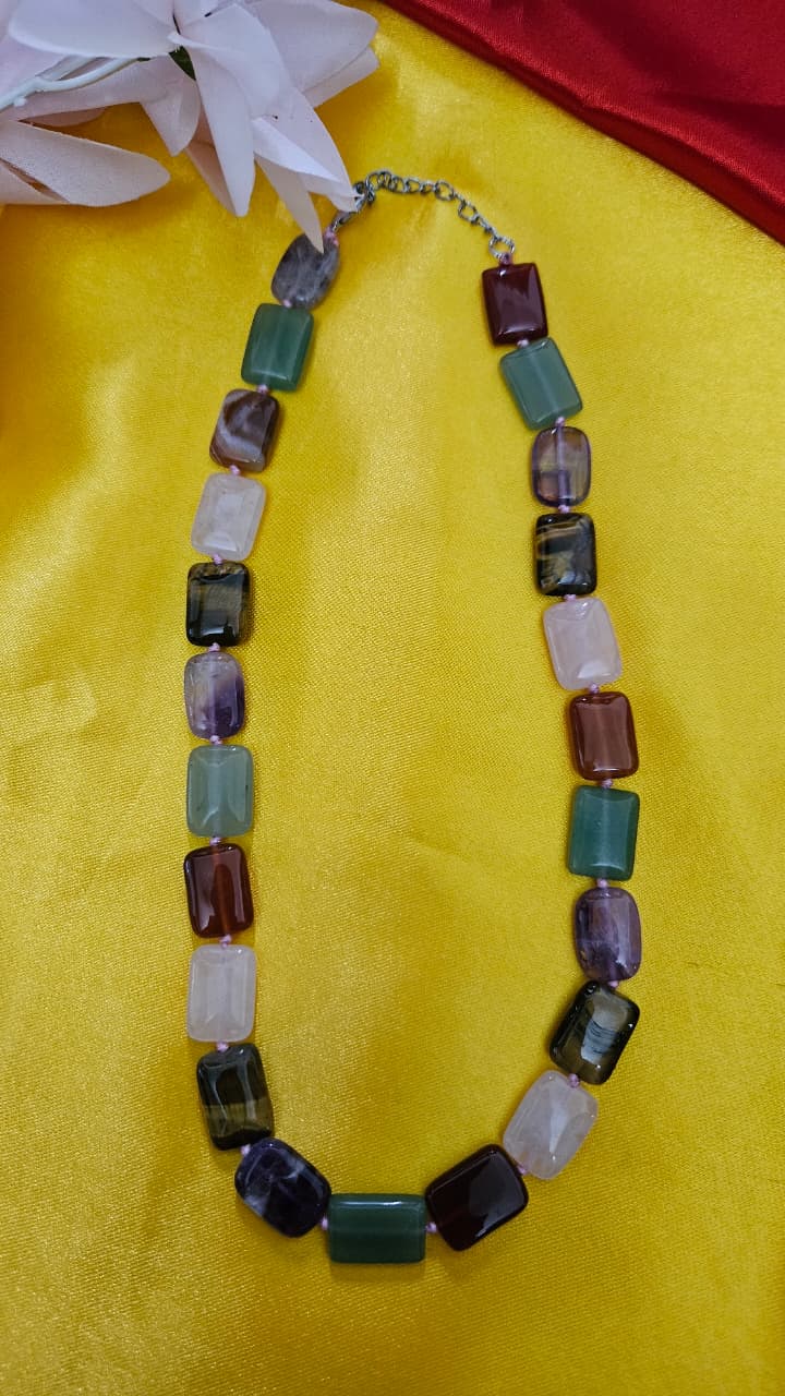 Multicolor Natural Gemstone Beaded Necklace – Handmade Semi-Precious Stone Jewelry