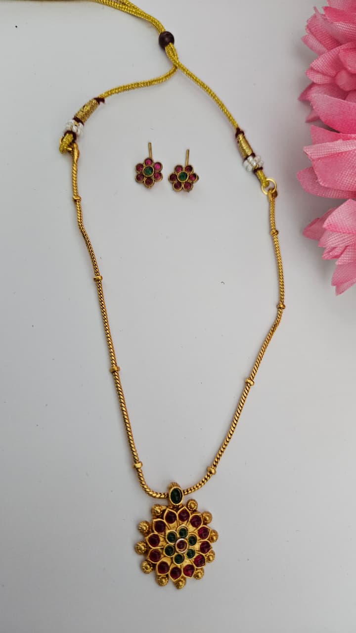 Traditional Gold-Plated Floral Necklace Set with Earrings – Green, Red, and Multicolor Options