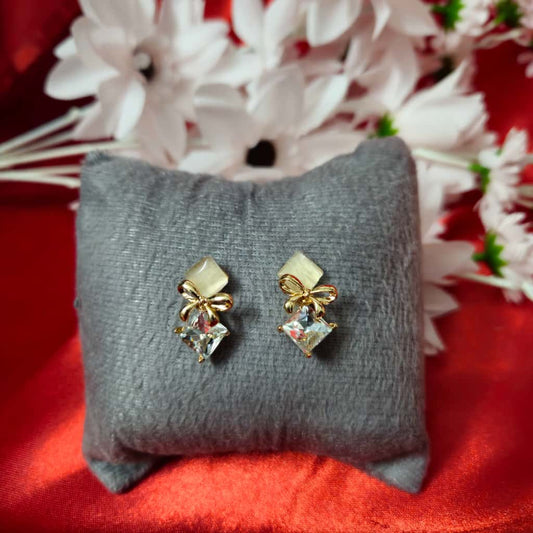 Elegant Gold Bow Crystal Stud Earrings