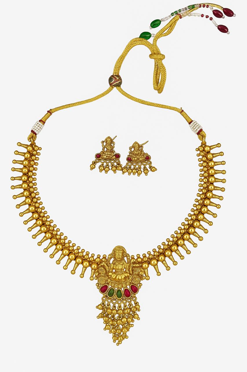 Traditional Antique Goddess Lakshmi Temple Jewellery – Necklace & Earrings Set
