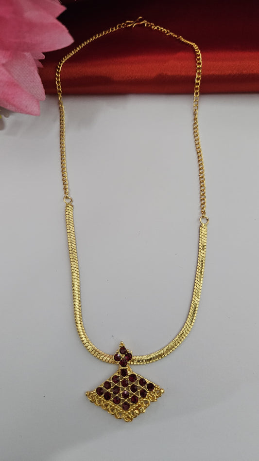Gold-Toned Ruby Stone Pendant Necklace – Ethnic Charm