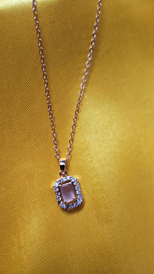 Elegant Stainless Steel Pendant Necklace with Crystal Border – Rose Gold Finish