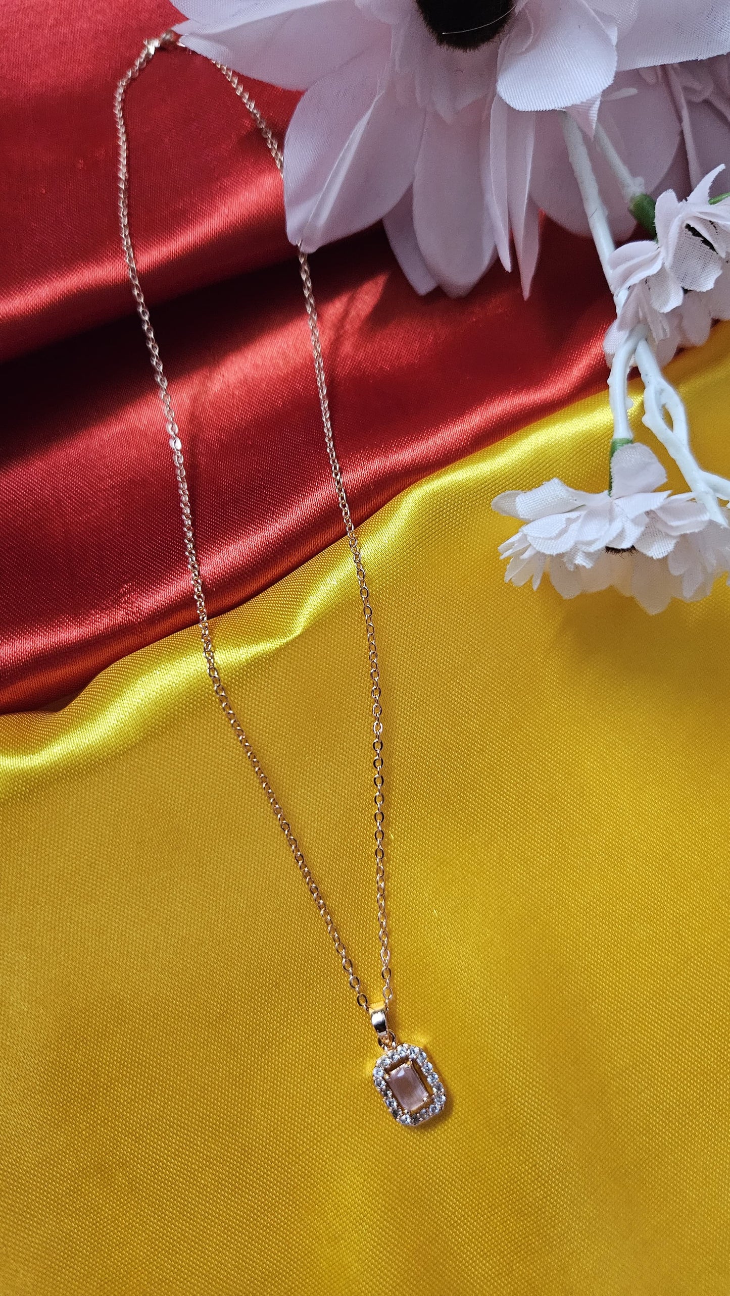 Elegant Stainless Steel Pendant Necklace with Crystal Border – Rose Gold Finish