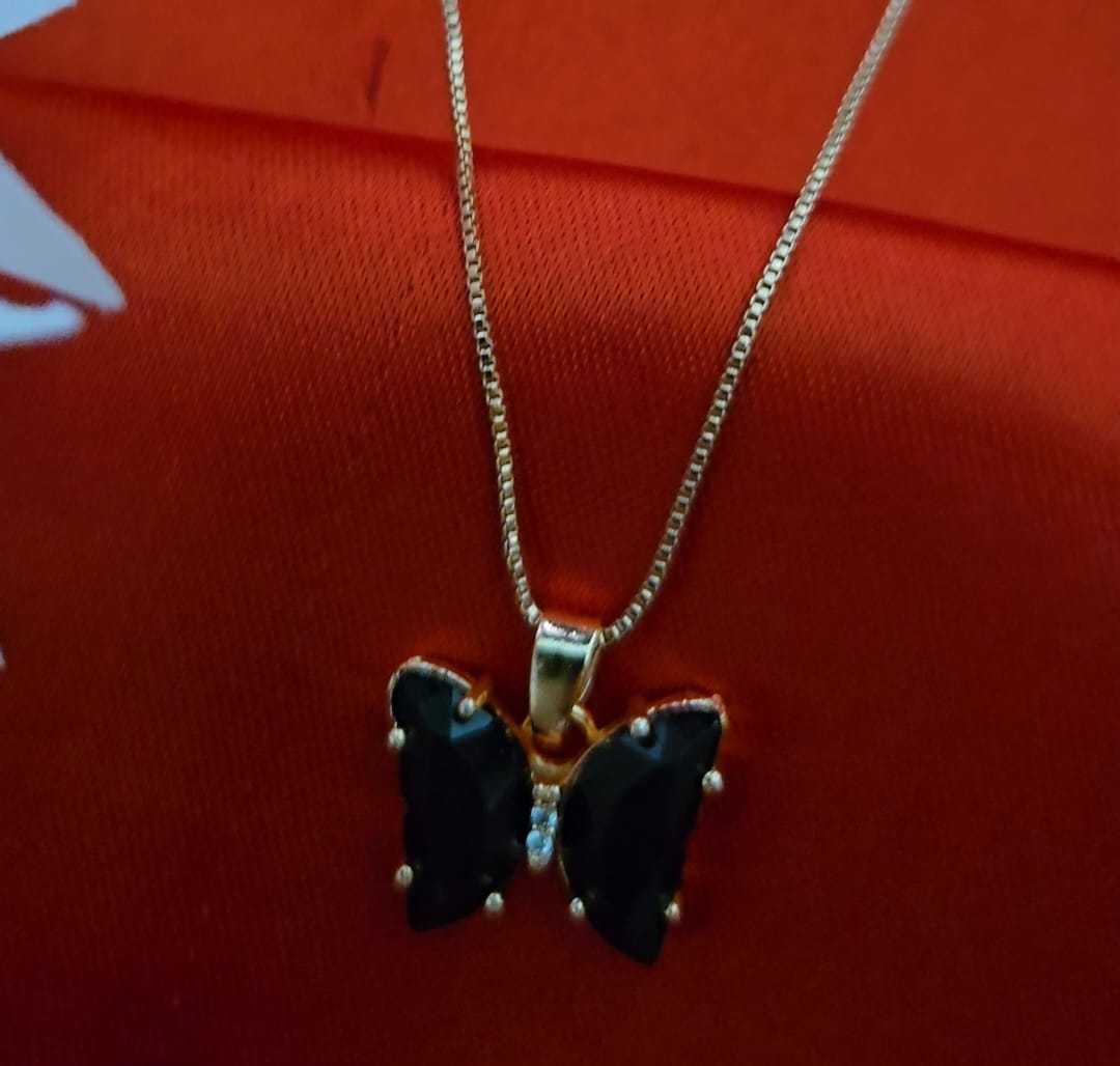 Elegant Black Butterfly Pendant with Chain (Stainless Steel)