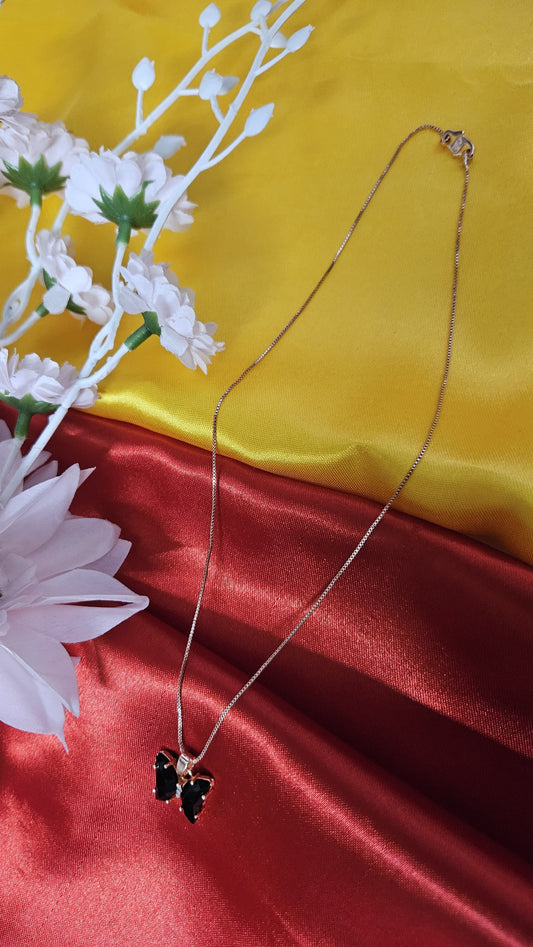 Elegant Black Butterfly Pendant with Chain (Stainless Steel)