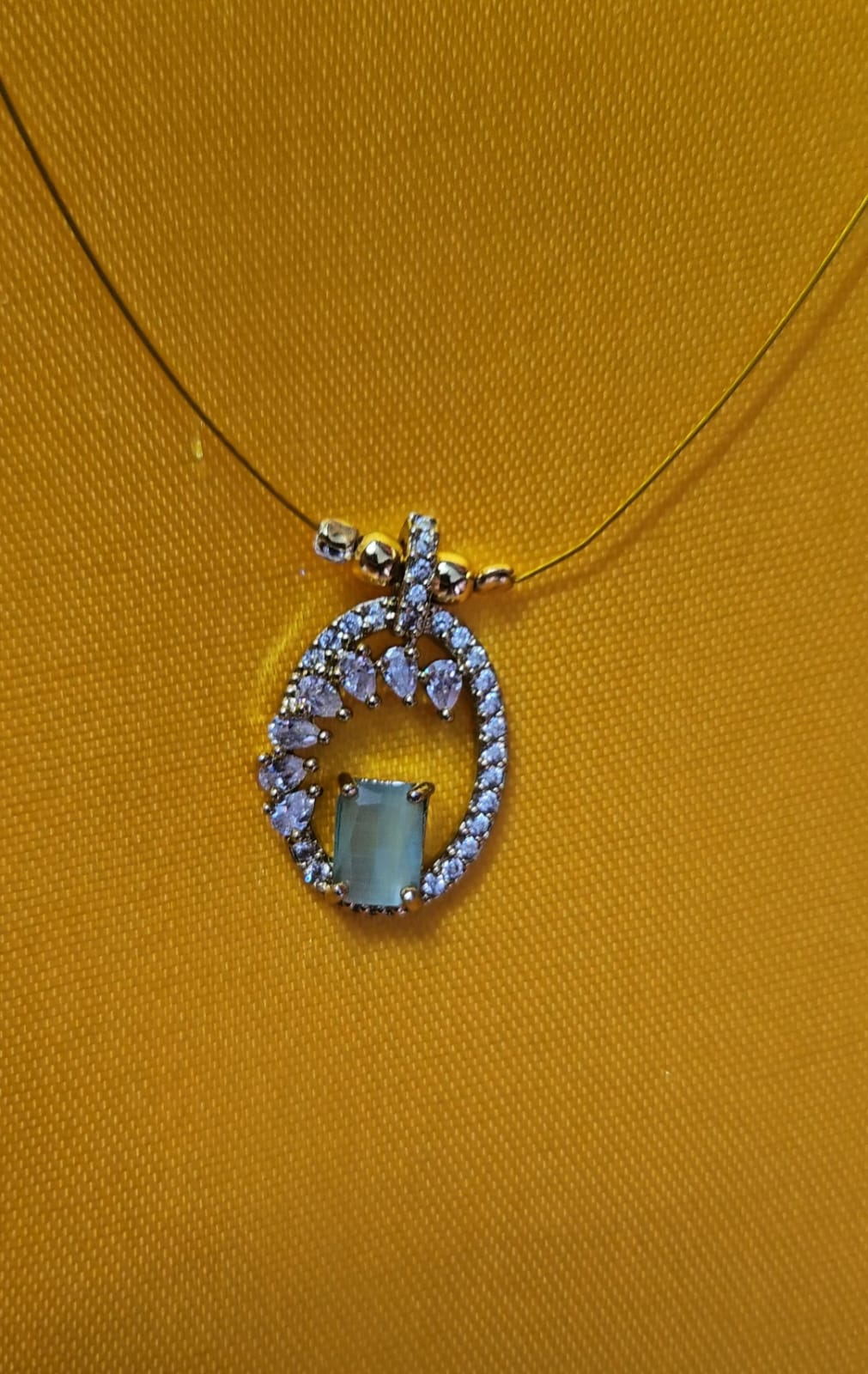 Oval Stone Pendant with Invisible Chain (Available in Pink, Pastel Green, Red)