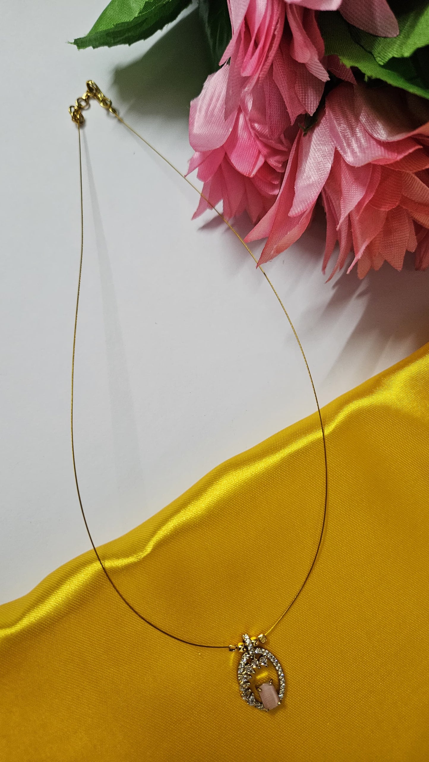 Oval Stone Pendant with Invisible Chain (Available in Pink, Pastel Green, Red)