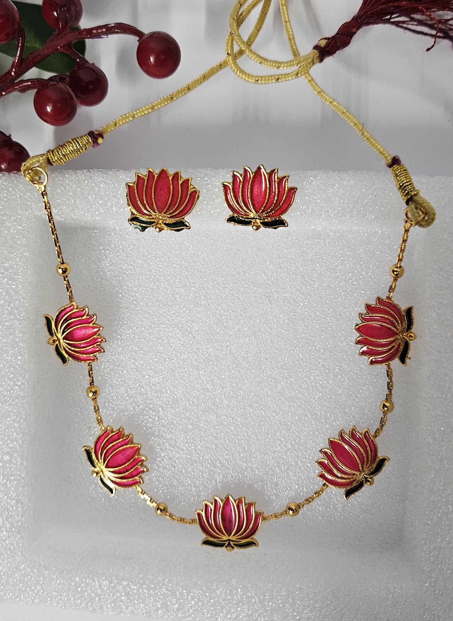 Lotus Mala Jewelry Set – Available in Red, Black, Blue,Pink,Green & Purple