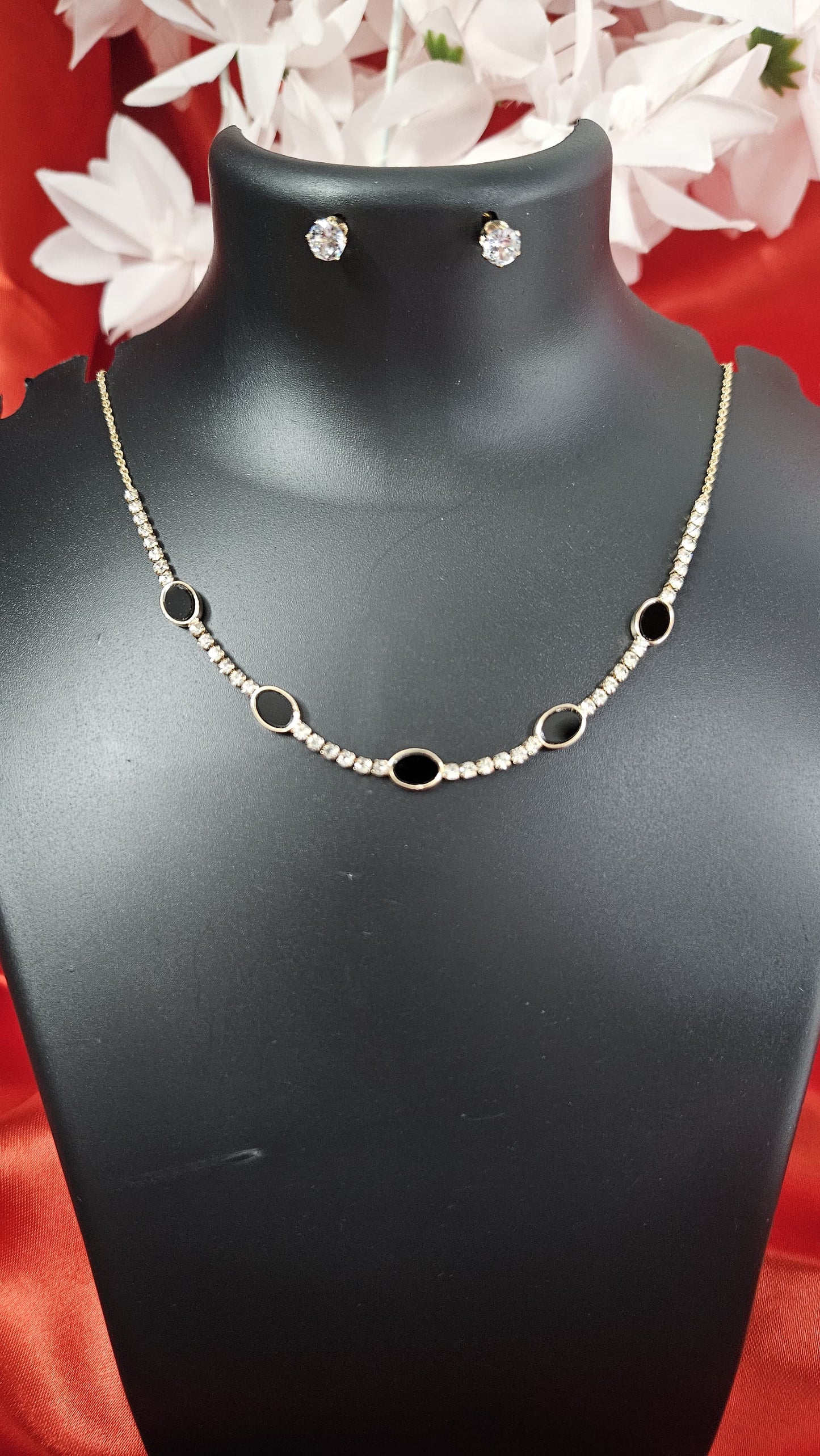 Gold Plated Choker Necklace with stead - Black , Green variants