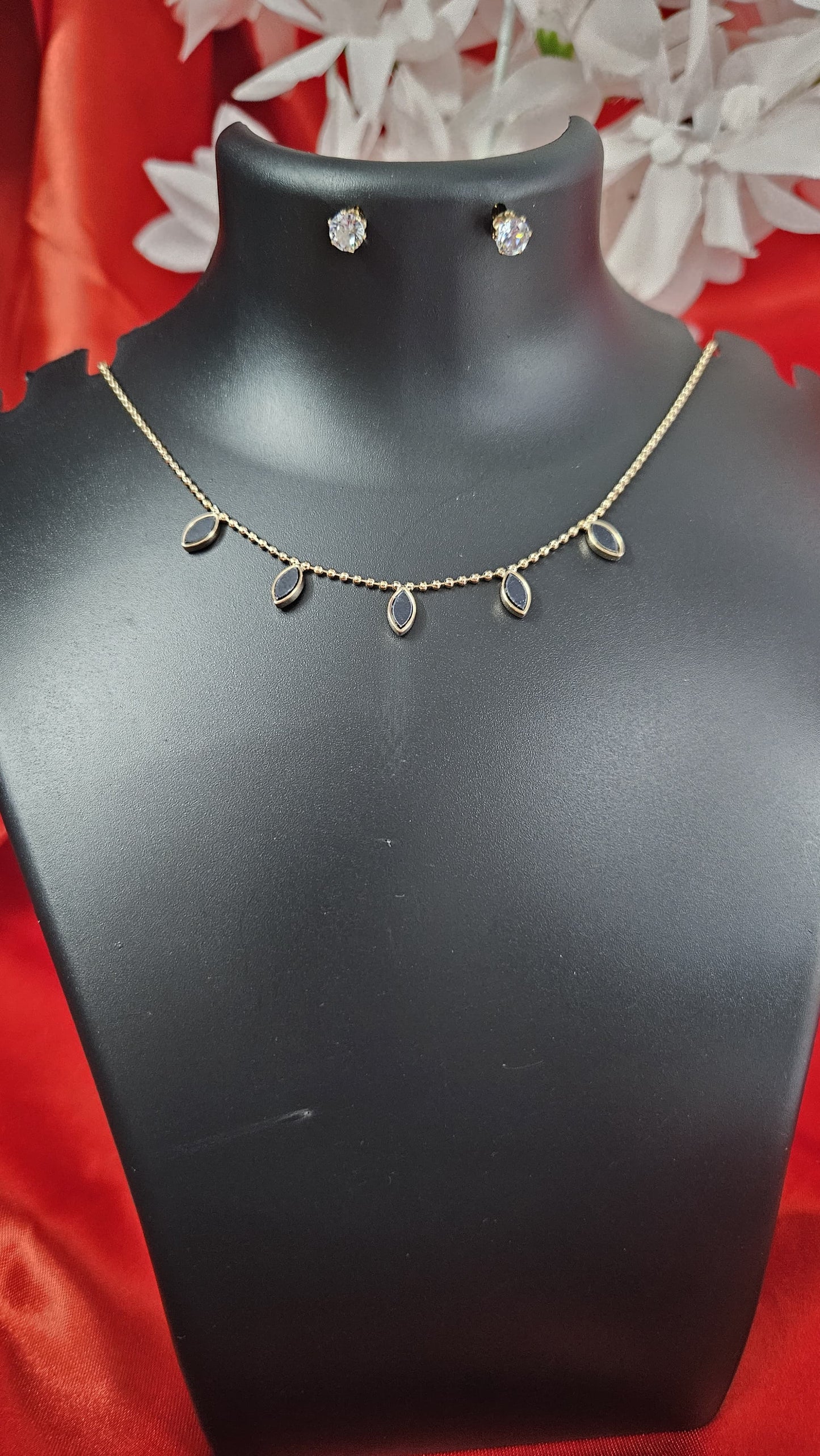 Gold Plated Choker Necklace with stead - Black