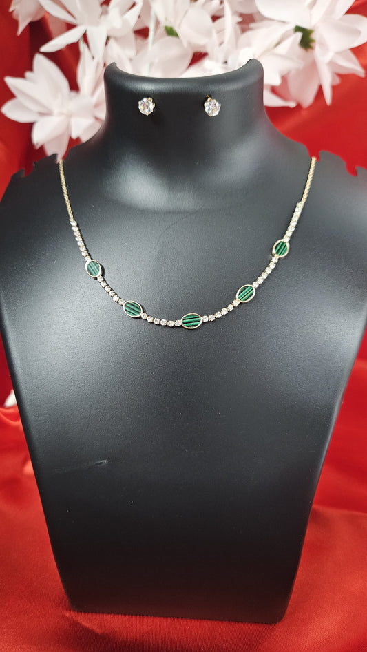 Gold Plated Choker Necklace with stead - Black , Green variants