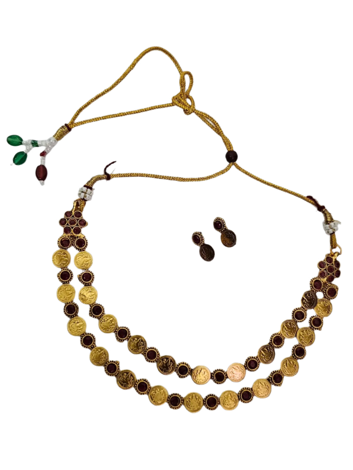 Traditional Kashimala Necklace Set with Red Stones (Double Layered)