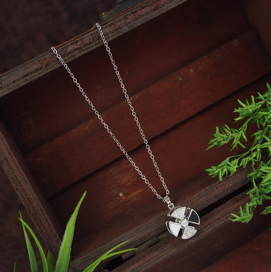 Stainless Steel Silver Plated Black and White Spinning Wheel Pendent Necklace