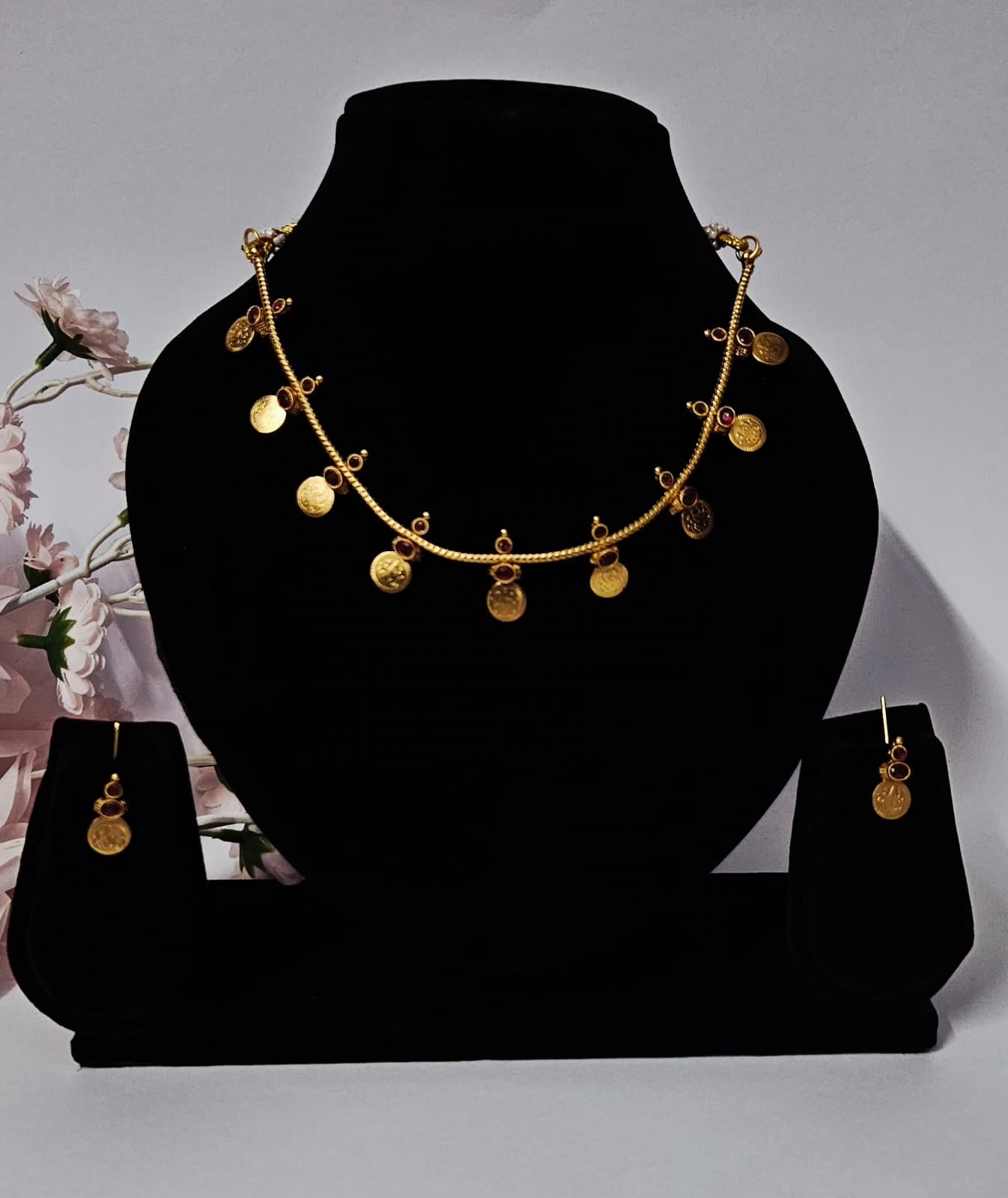 Kashi Coin Mala Set – Timeless Temple Jewellery (Blue,red and pearl stone)