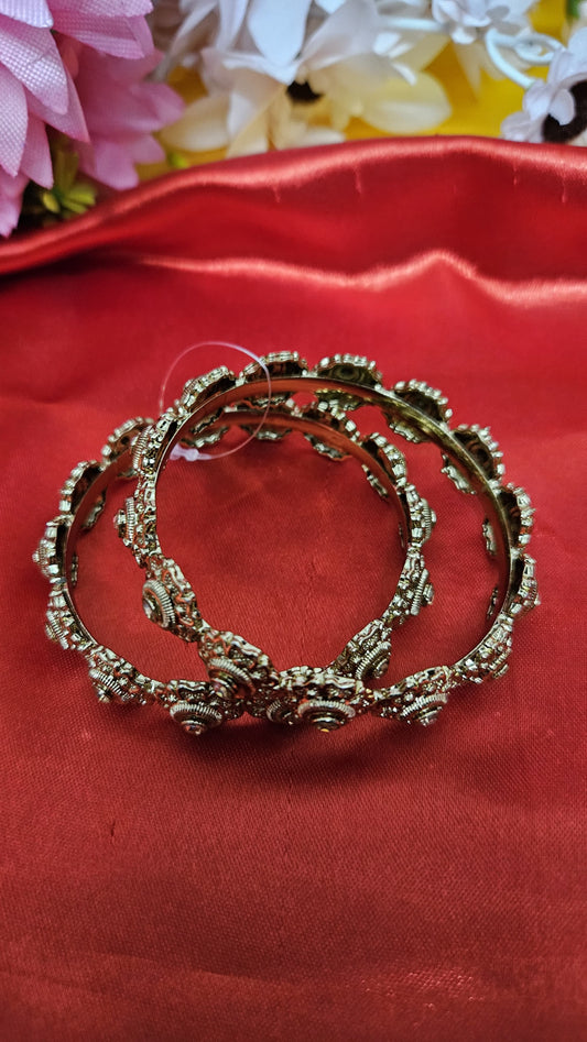 Floral Gemstone Gold Bangles – Elegant Multi-Stone Traditional Jewelry for Women