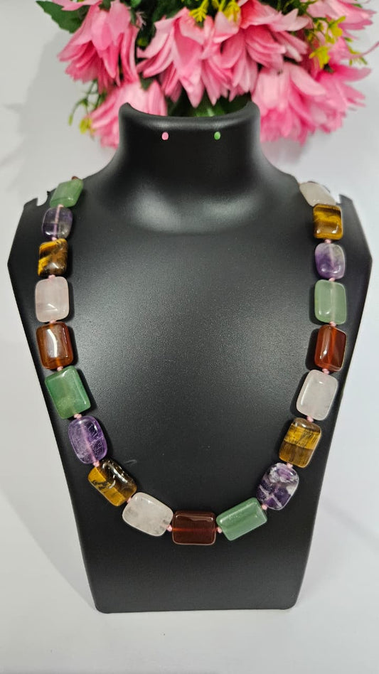 Multicolor Natural Gemstone Beaded Necklace – Handmade Semi-Precious Stone Jewelry
