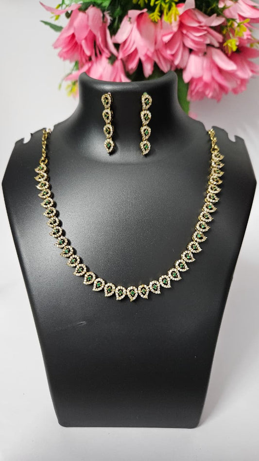 Elegant American Diamond Necklace Set – Green, Ruby Pink & Purple Variants