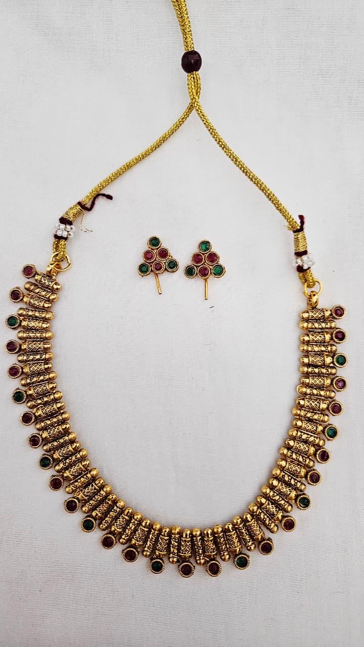 Traditional Necklace Set with Matching Earrings – Multiple Color Variants