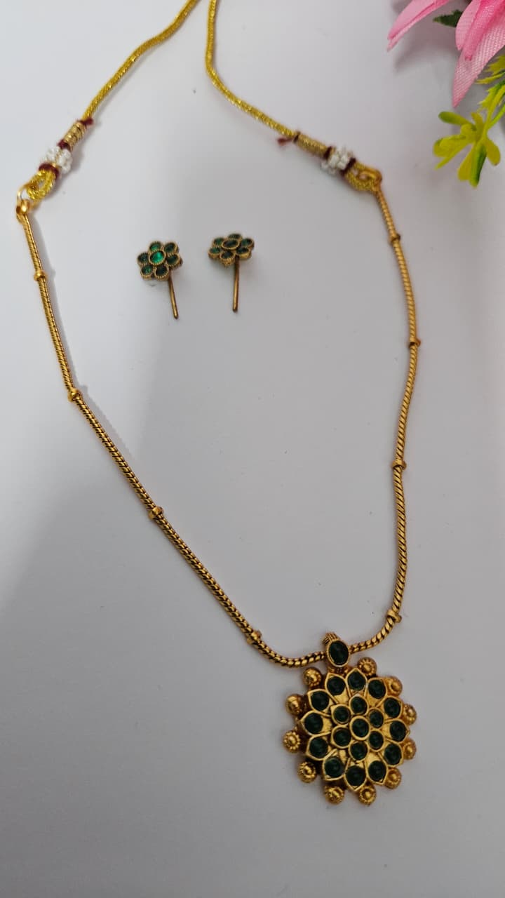 Traditional Gold-Plated Floral Necklace Set with Earrings – Green, Red, and Multicolor Options