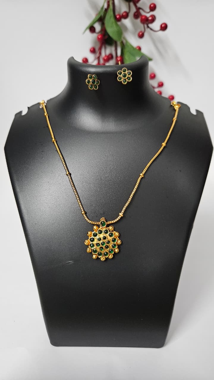 Traditional Gold-Plated Floral Necklace Set with Earrings – Green, Red, and Multicolor Options