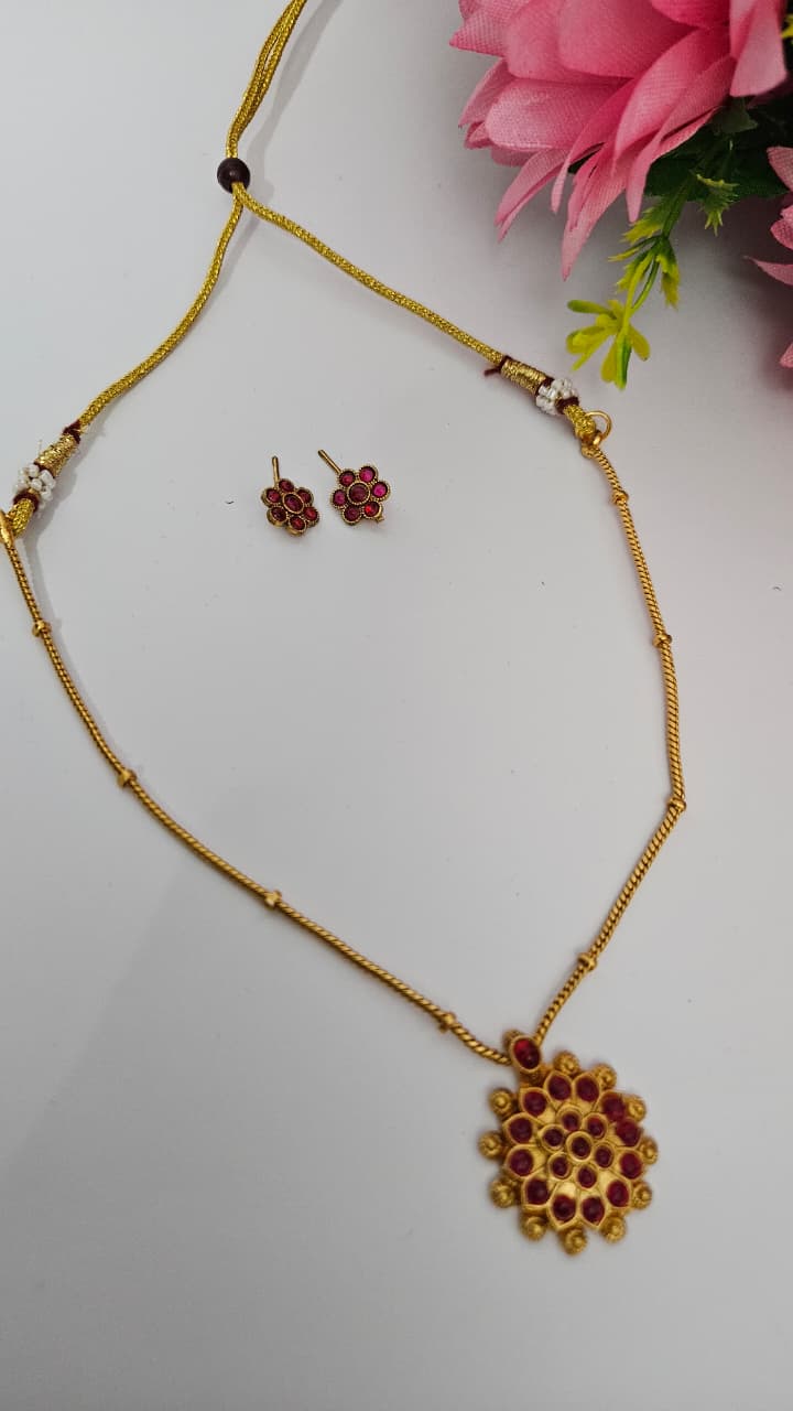Traditional Gold-Plated Floral Necklace Set with Earrings – Green, Red, and Multicolor Options