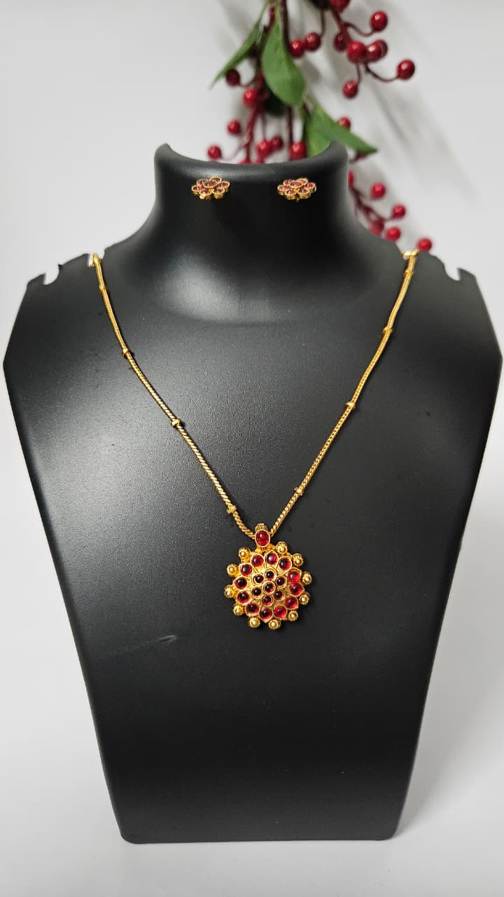 Traditional Gold-Plated Floral Necklace Set with Earrings – Green, Red, and Multicolor Options