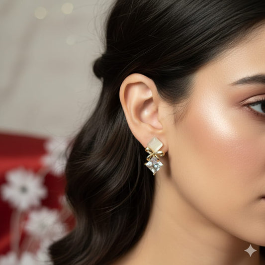 Elegant Gold Bow Crystal Stud Earrings