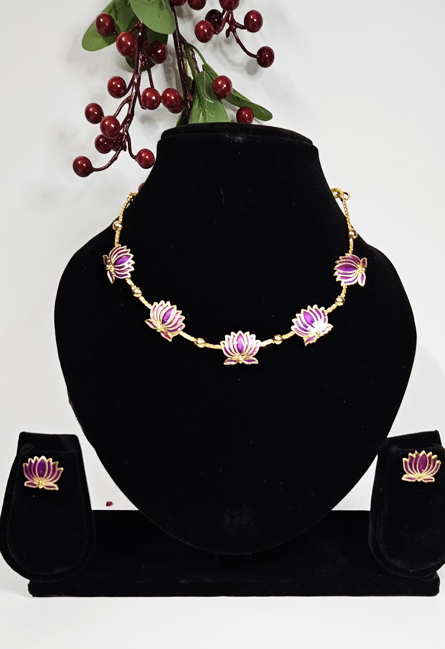 Lotus Mala Jewelry Set – Available in Red, Black, Blue,Pink,Green & Purple