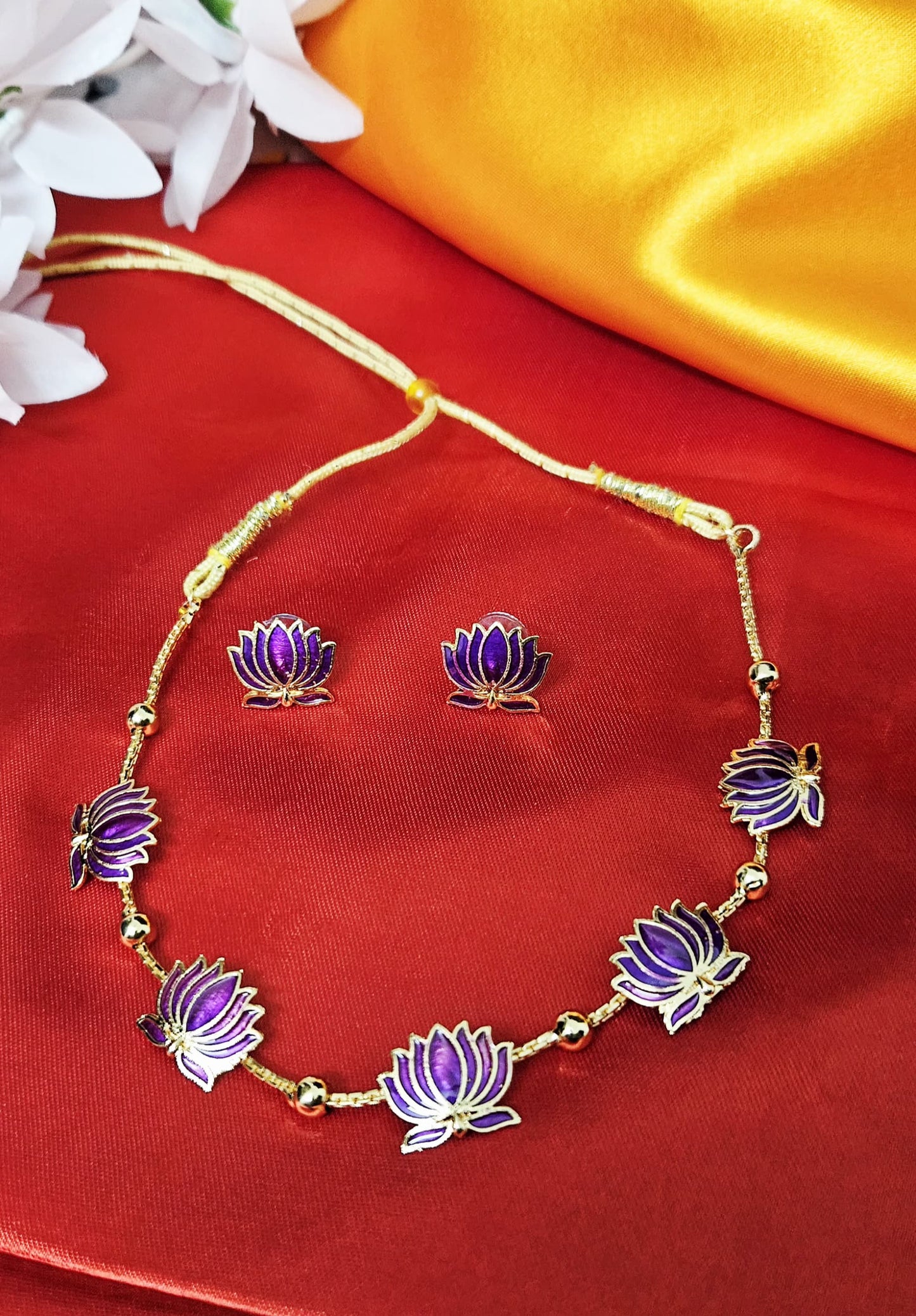 Lotus Mala Jewelry Set – Available in Red, Black, Blue,Pink,Green & Purple