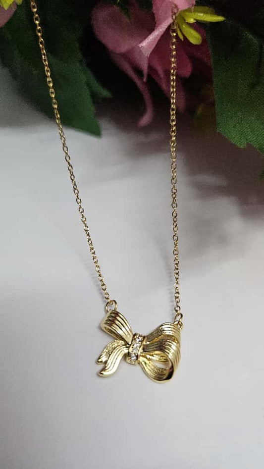 Elegant Anti-Tarnish Bow Pendant Necklace