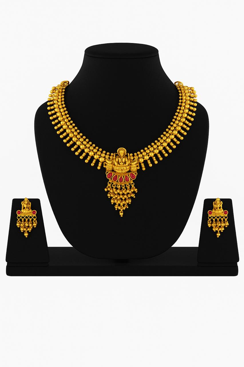 Traditional Antique Goddess Lakshmi Temple Jewellery – Necklace & Earrings Set
