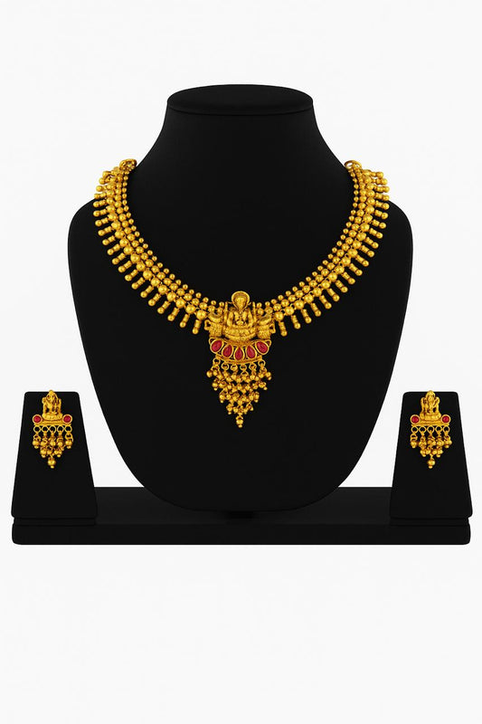 Traditional Antique Goddess Lakshmi Temple Jewellery – Necklace & Earrings Set